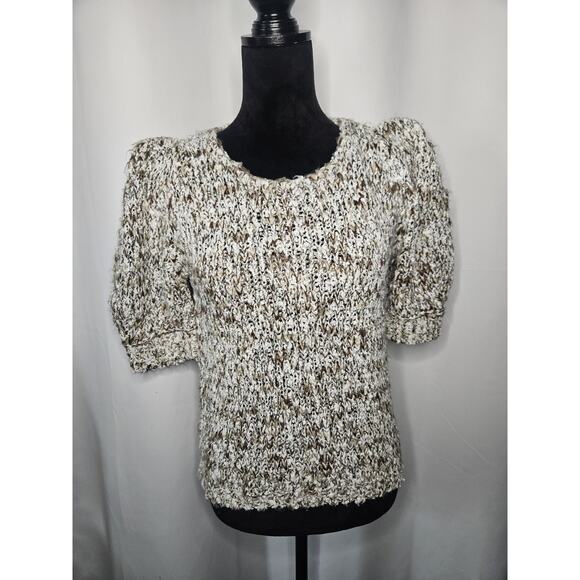 Vintage 80s Chunky Knit Puff 3/4 Sleeve Sweater Crewneck Pullover Small Retro - Picture 1 of 9